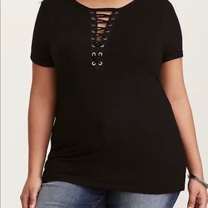 TORRID DEEP V LACE UP TEE
